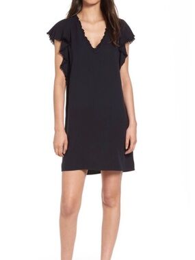 Splendid Black V-Neck Ruffle Sleeve Mini Dress